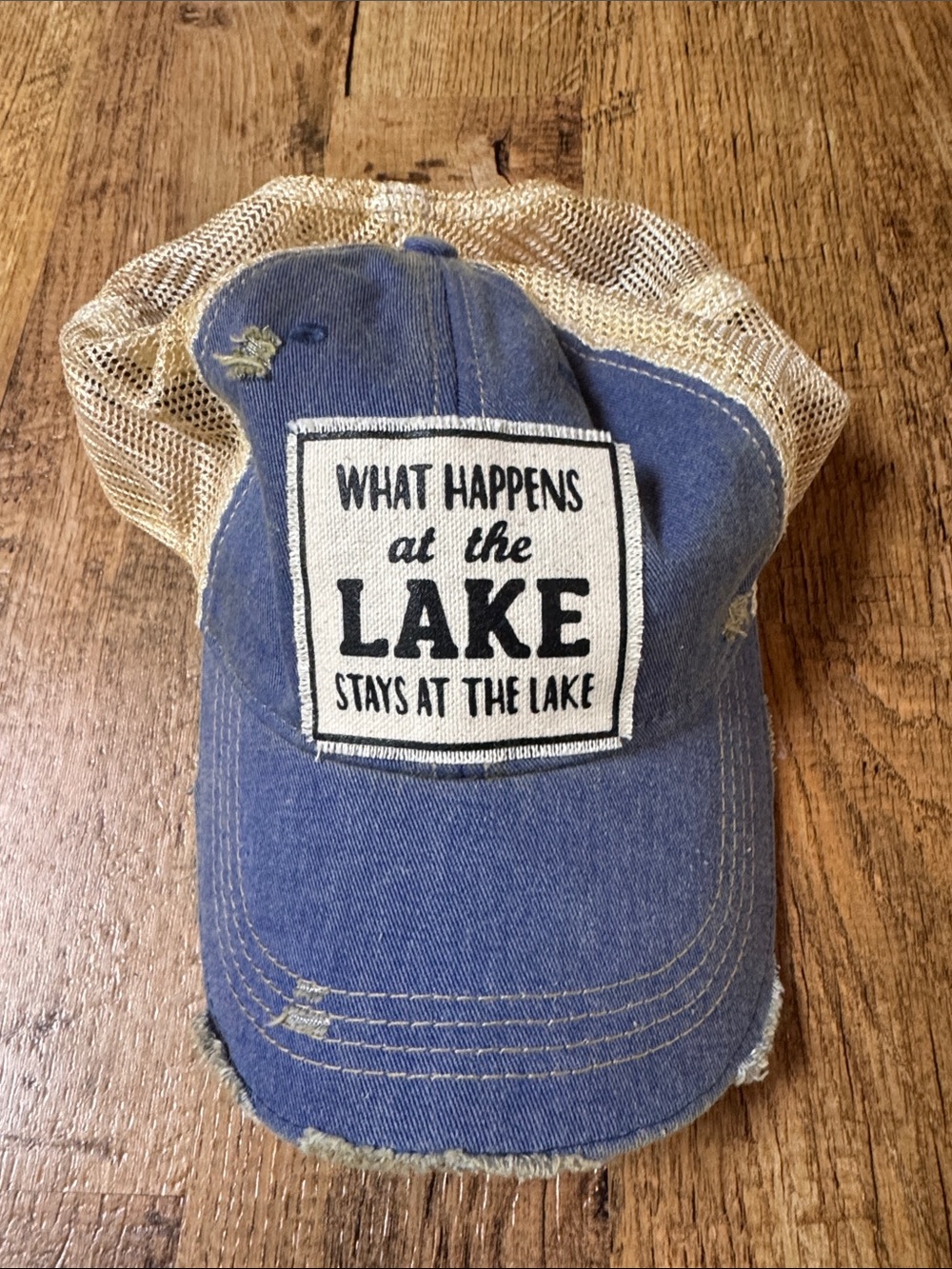 Women's What Happens at the Lake Trucker Hat - Blue and Tan New ✨
